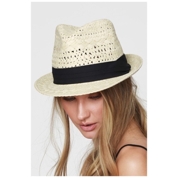 Natural Black Tucked Ribbon Woven Spring Summer Fedora Womens - Picture 2 of 5